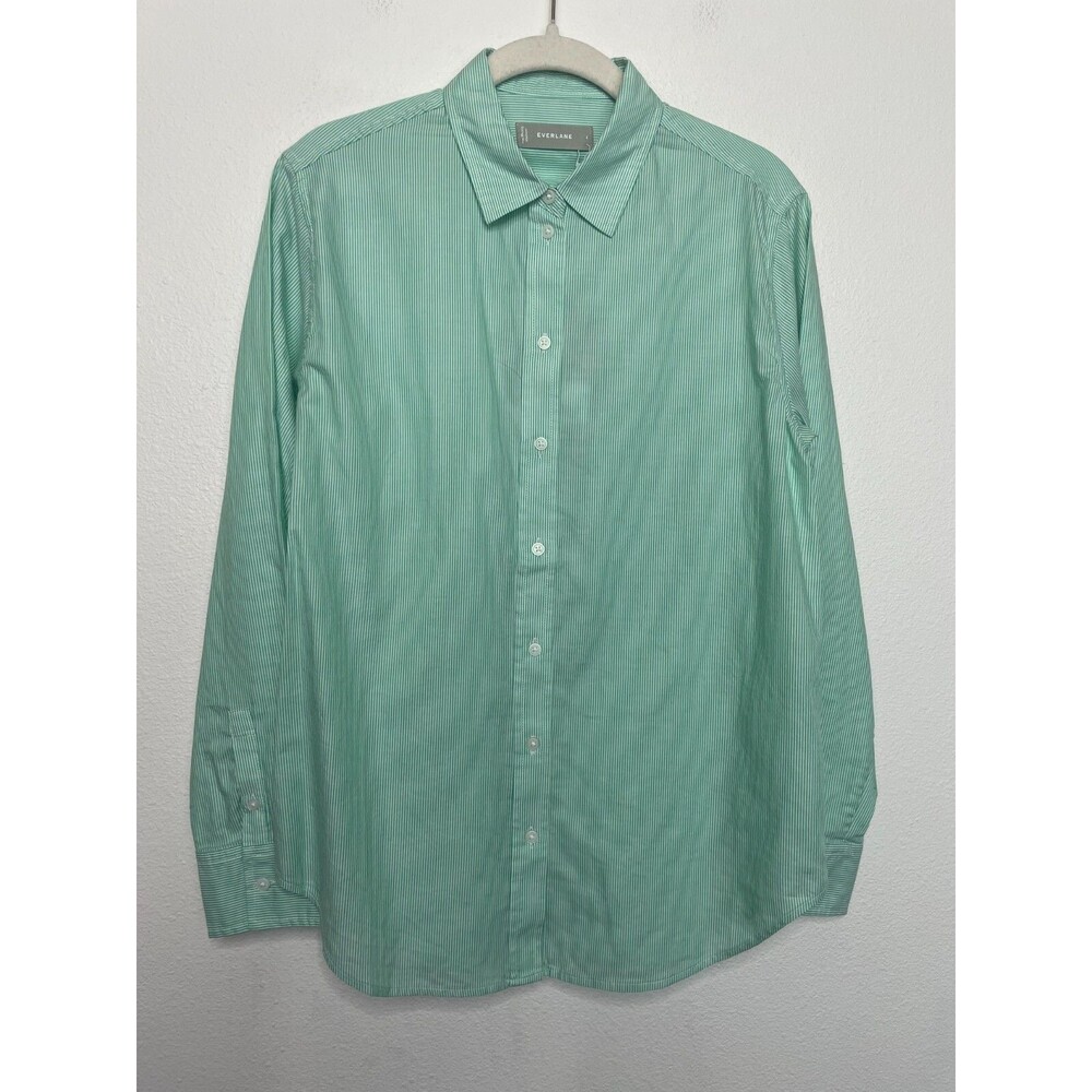 Everlane Size 4 Button Down Shirt Mint Green Pinstripe Oversized Cotton NWT